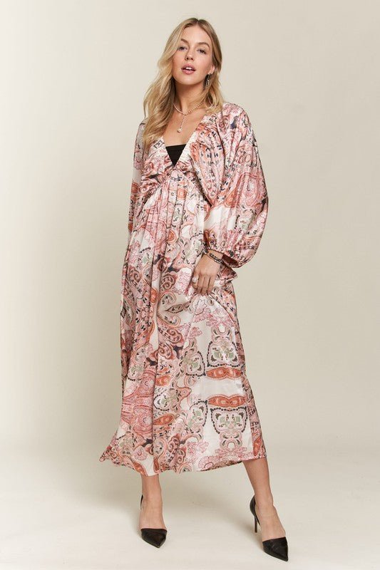 ADORA - Printed Batwing Sleeve Maxi Dress in Pale Blush