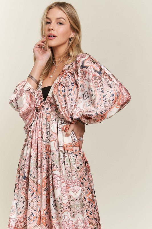 ADORA - Printed Batwing Sleeve Maxi Dress in Pale Blush