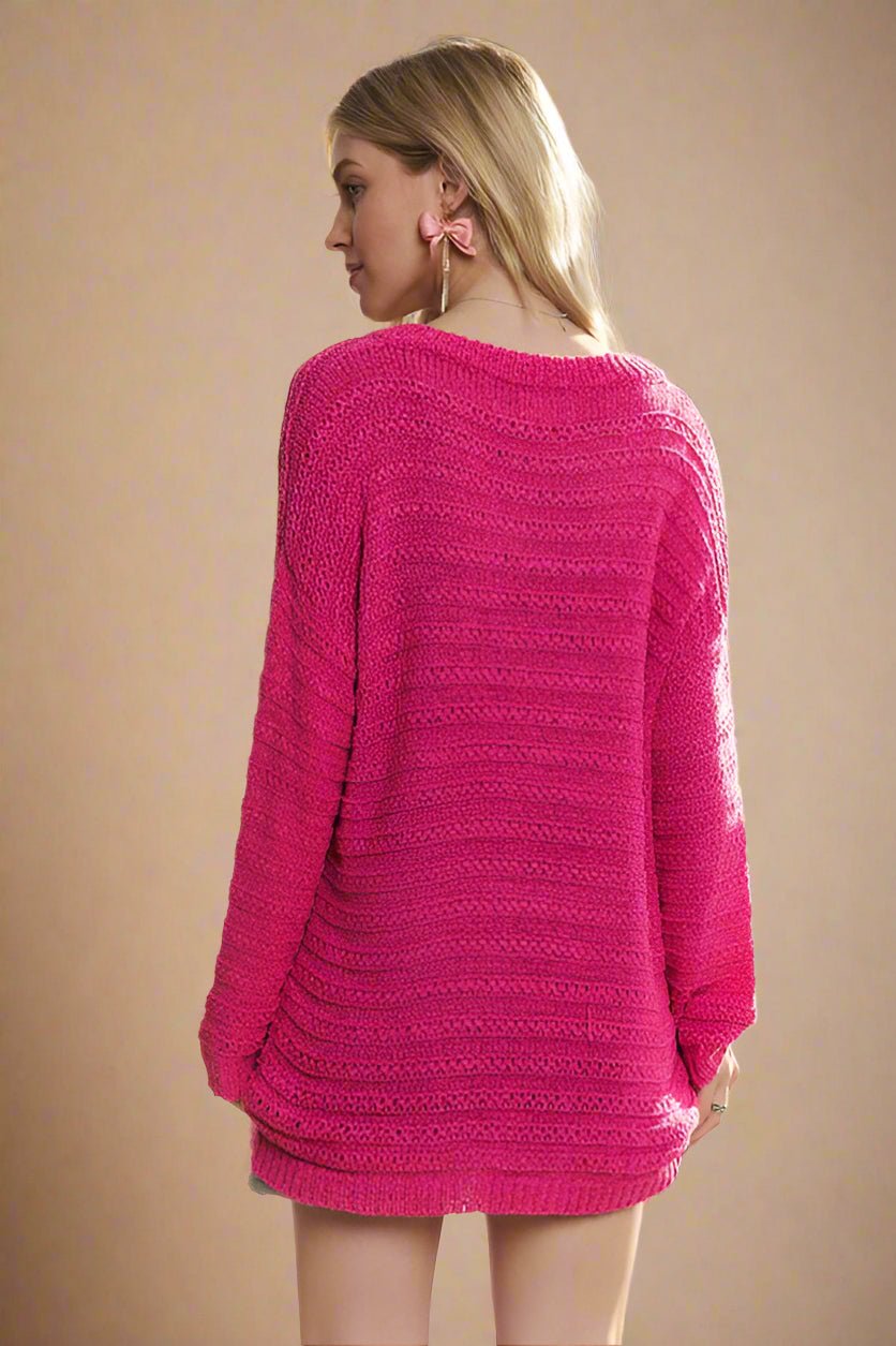ADORA - Relaxed Fit V - Neck Sweater in Deep Rose