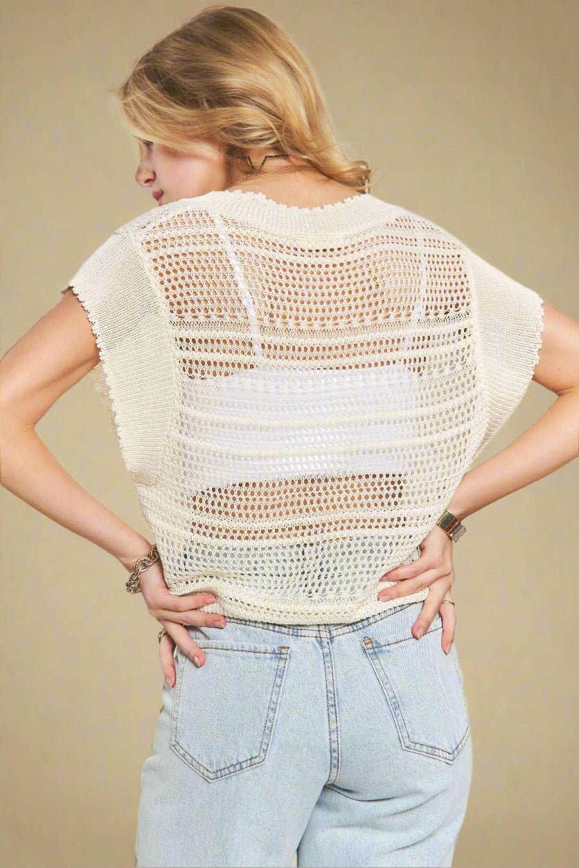 ADORA - Ruched Front Crochet Crop Top in Soft Ivory