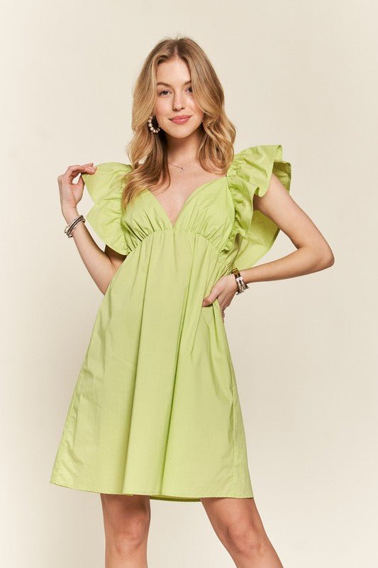ADORA - Ruffled Cap Sleeve Babydoll Mini Dress in Lime