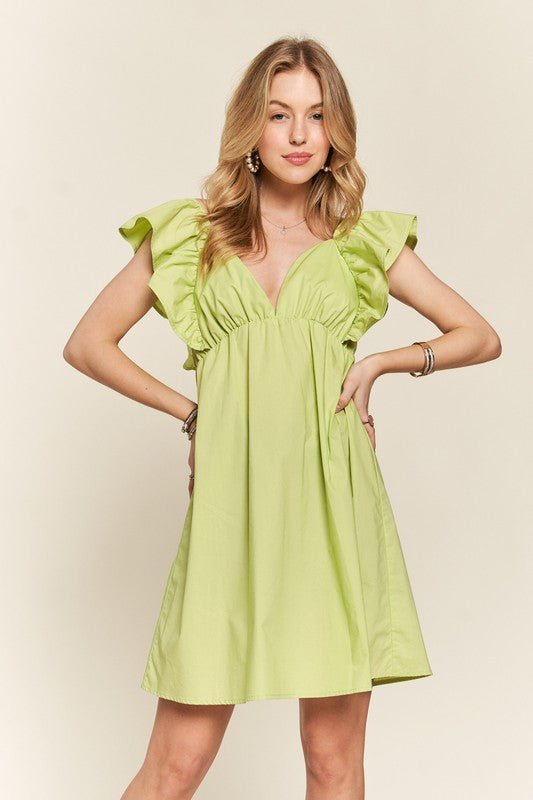 ADORA - Ruffled Cap Sleeve Babydoll Mini Dress in Lime