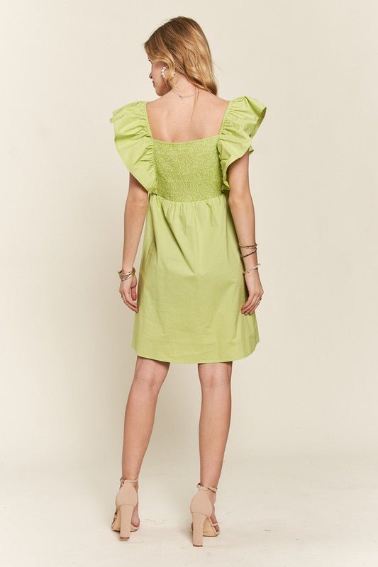 ADORA - Ruffled Cap Sleeve Babydoll Mini Dress in Lime