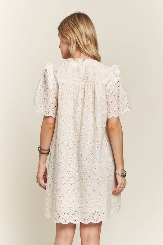 ADORA - Ruffled Eyelet Mini Dress in Natural