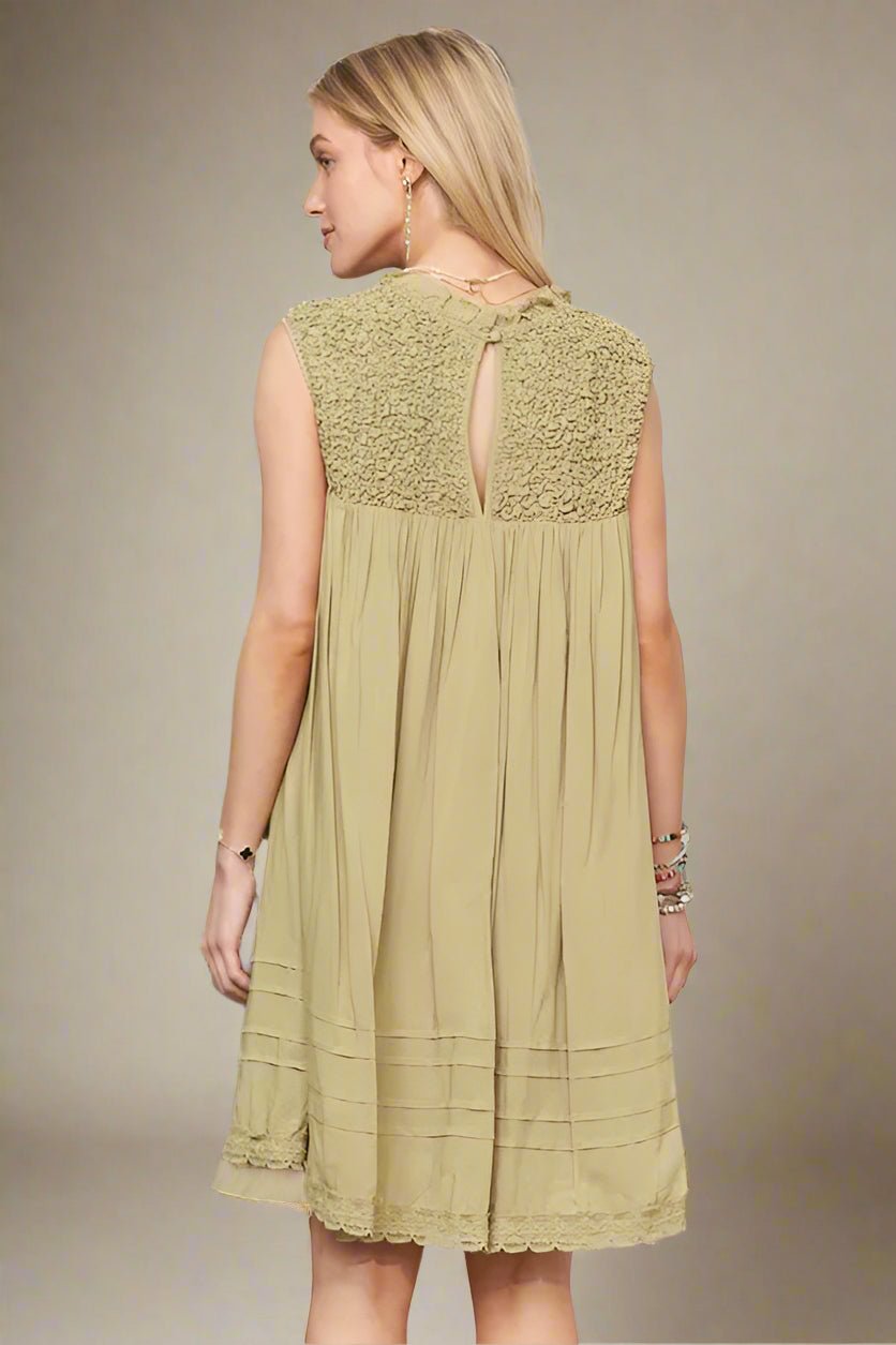 ADORA - Smocked Yoke Babydoll Mini Dress – Soft Olive