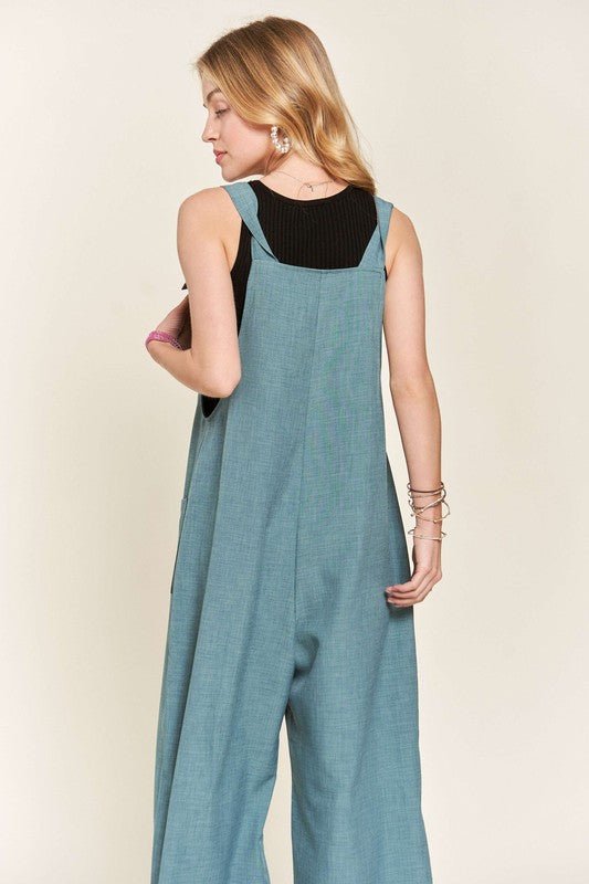 ADORA - Soft Blue Knotted Strap Wide Leg Overalls