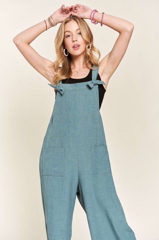 ADORA - Soft Blue Knotted Strap Wide Leg Overalls