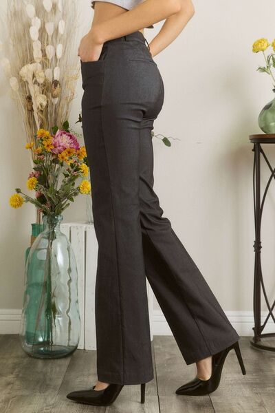 ADORA - Straight Leg Mid Rise Pants in Charcoal