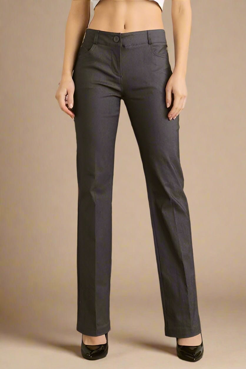 ADORA - Straight Leg Mid Rise Pants in Charcoal