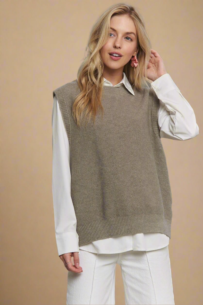 ADORA - Taupe Button Back Knit Vest Top
