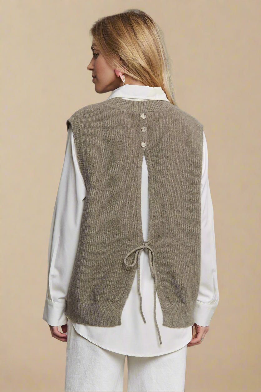 ADORA - Taupe Button Back Knit Vest Top
