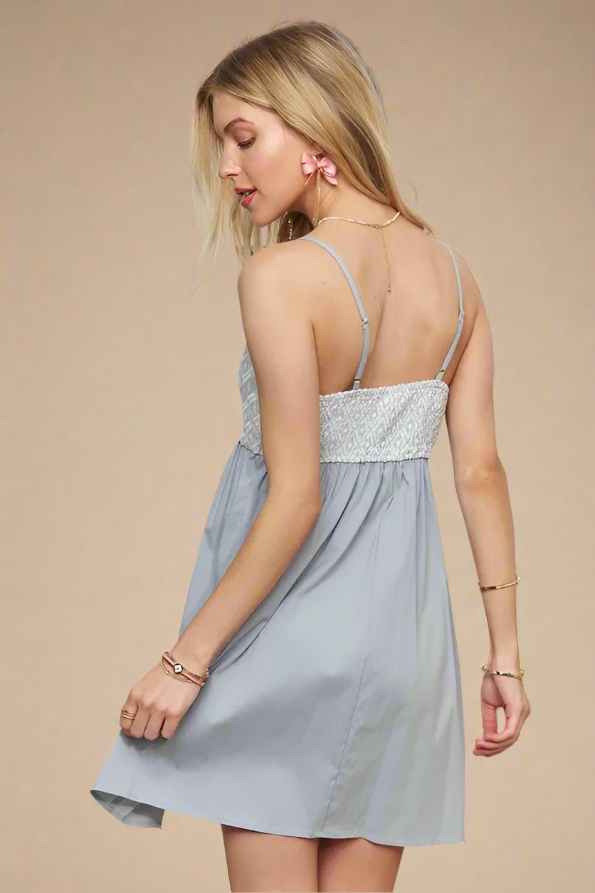 ADORA - Textured Bodice Mini Dress – Soft Sky Blue