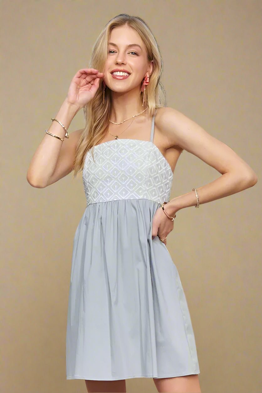 ADORA - Textured Bodice Mini Dress – Soft Sky Blue