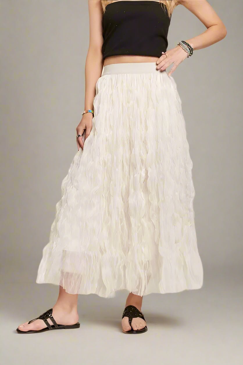 ADORA - Textured Chiffon Midi Skirt in Ivory Cream
