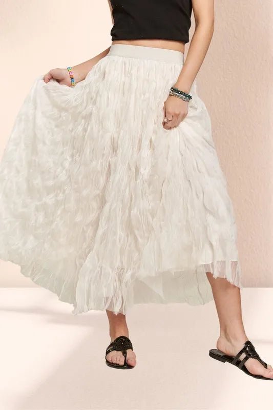 ADORA - Textured Chiffon Midi Skirt in Ivory Cream