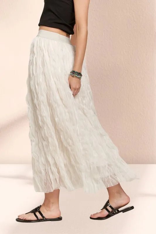 ADORA - Textured Chiffon Midi Skirt in Ivory Cream
