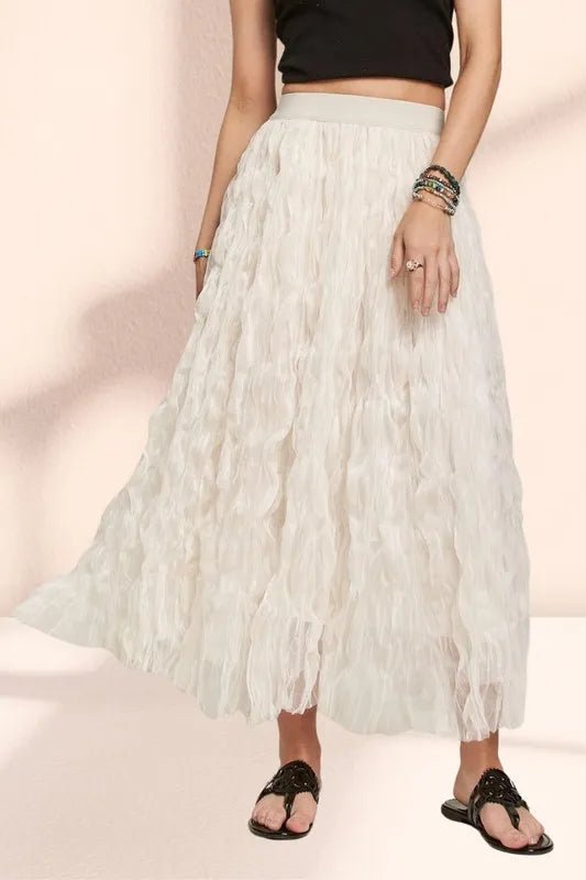 ADORA - Textured Chiffon Midi Skirt in Ivory Cream