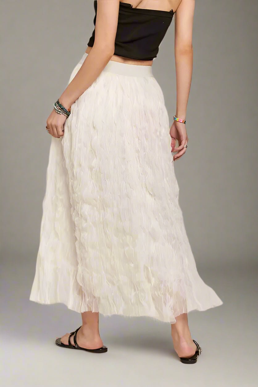 ADORA - Textured Chiffon Midi Skirt in Ivory Cream