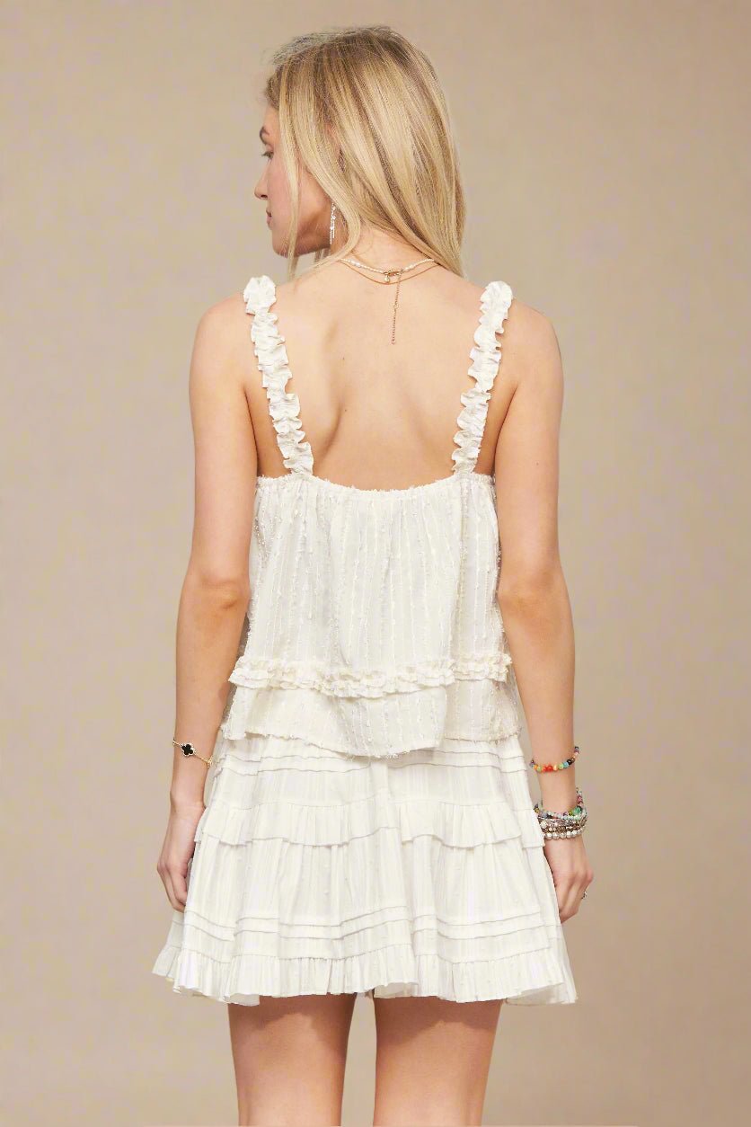 ADORA - Textured Ruffle Strap Top in Ivory