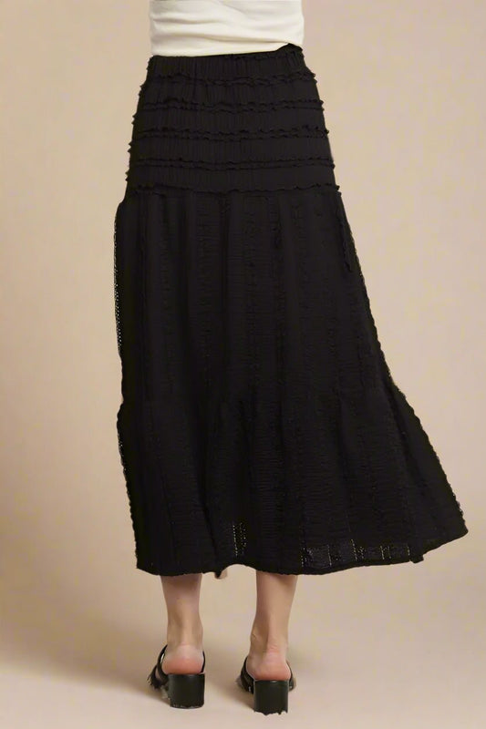 ADORA - Textured Tiered Midi Skirt in Black