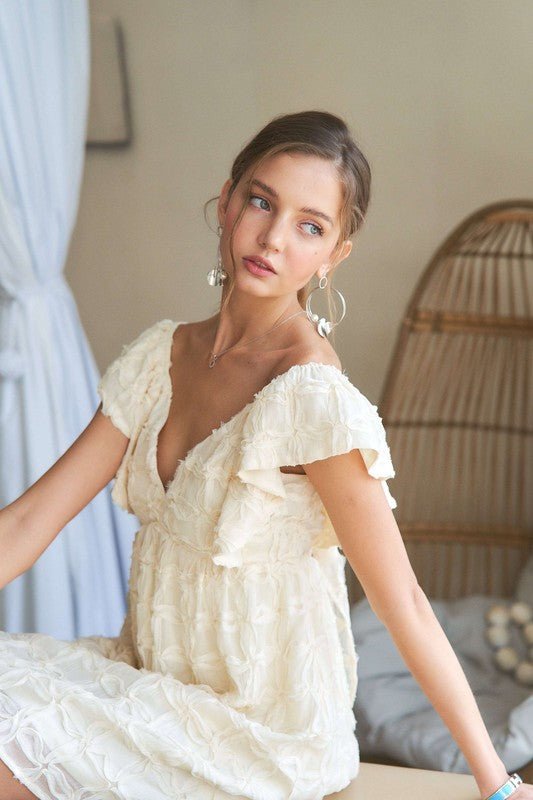 ADORA - Tie Back Ruffle Sleeve Mini Dress in Ivory