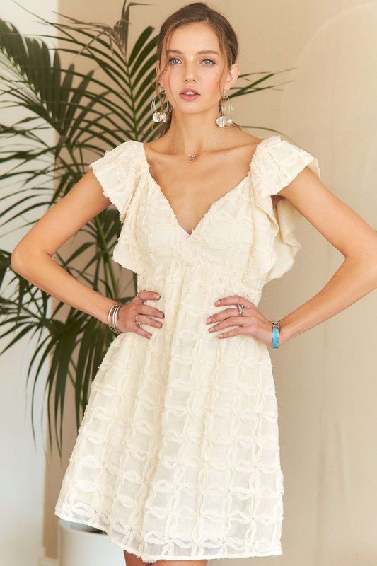 ADORA - Tie Back Ruffle Sleeve Mini Dress in Ivory