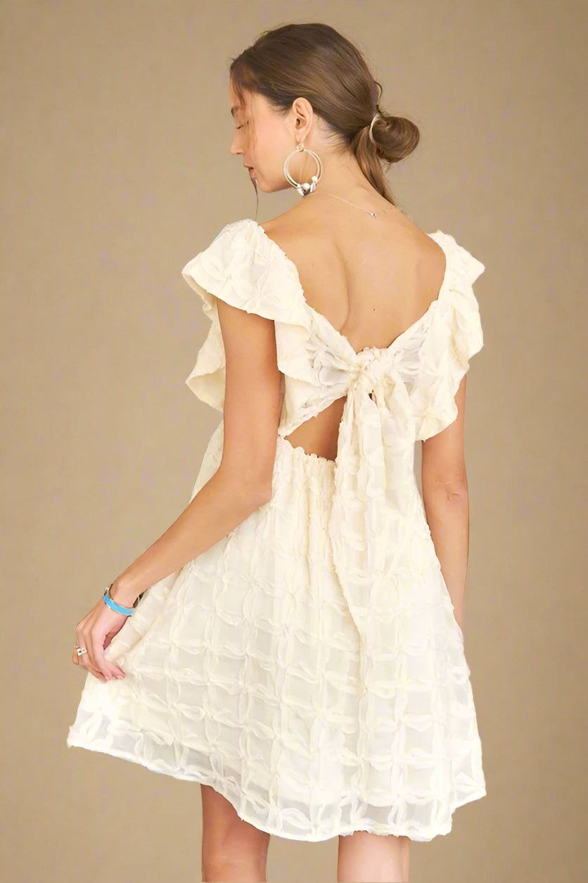 ADORA - Tie Back Ruffle Sleeve Mini Dress in Ivory