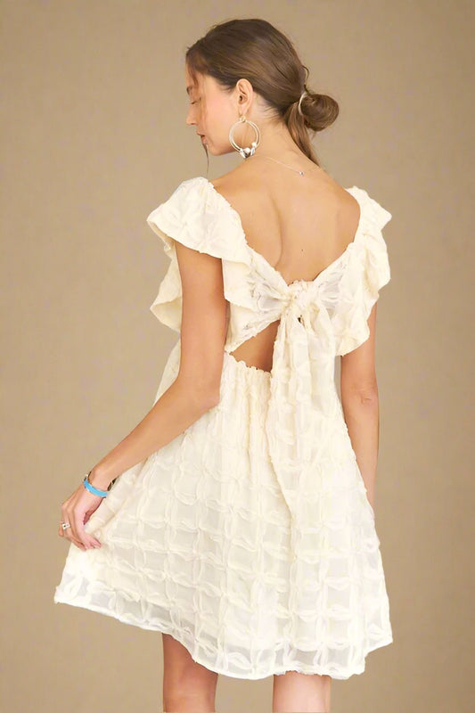 ADORA - Tie Back Ruffle Sleeve Mini Dress in Ivory