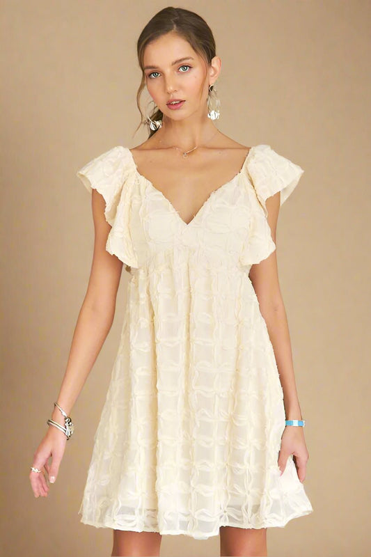 ADORA - Tie Back Ruffle Sleeve Mini Dress in Ivory