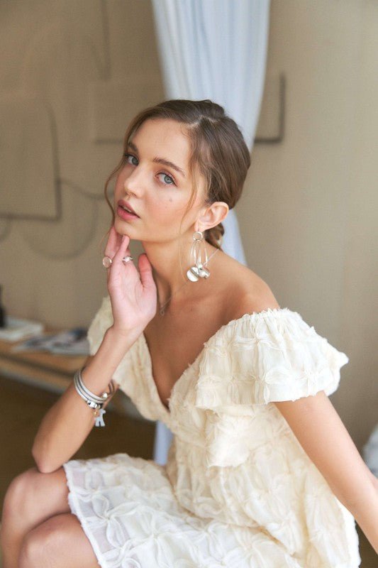 ADORA - Tie Back Ruffle Sleeve Mini Dress in Ivory