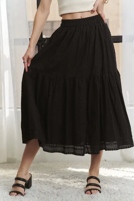 ADORA - Tiered Cotton Midi Skirt in Black