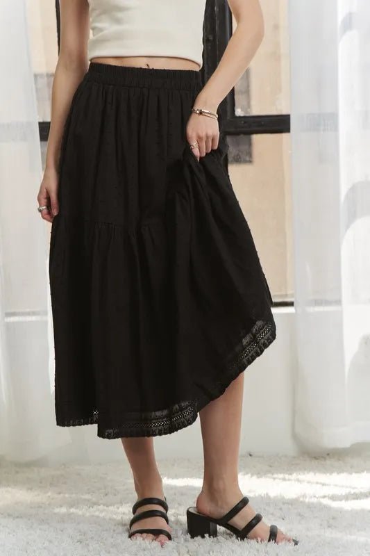 ADORA - Tiered Cotton Midi Skirt in Black