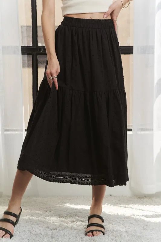 ADORA - Tiered Cotton Midi Skirt in Black