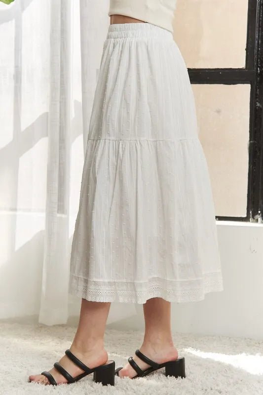 ADORA - Tiered Cotton Midi Skirt in Ivory
