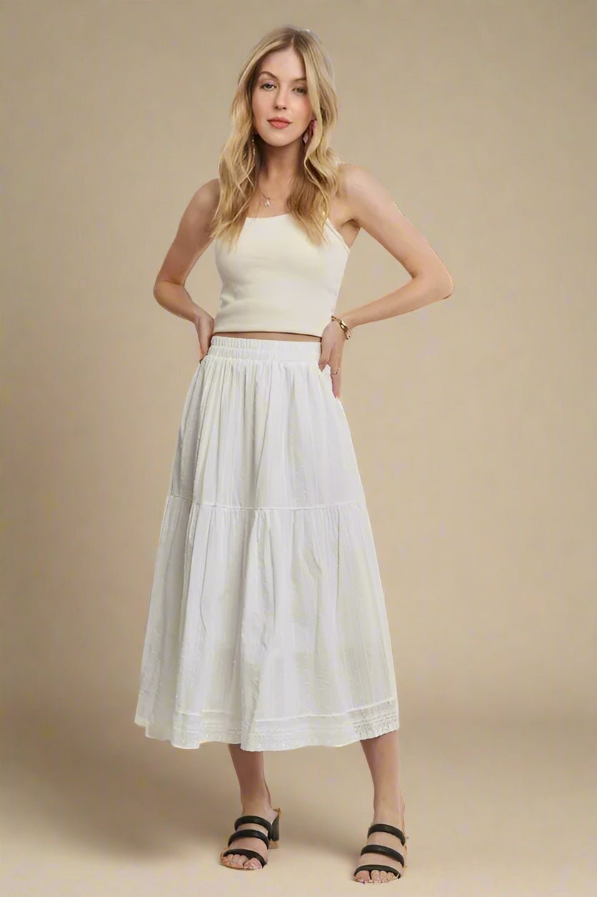 ADORA - Tiered Cotton Midi Skirt in Ivory