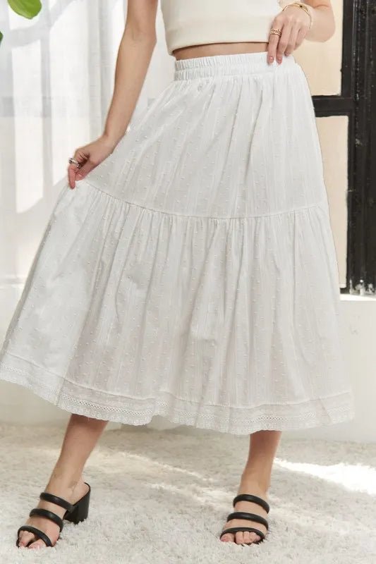 ADORA - Tiered Cotton Midi Skirt in Ivory