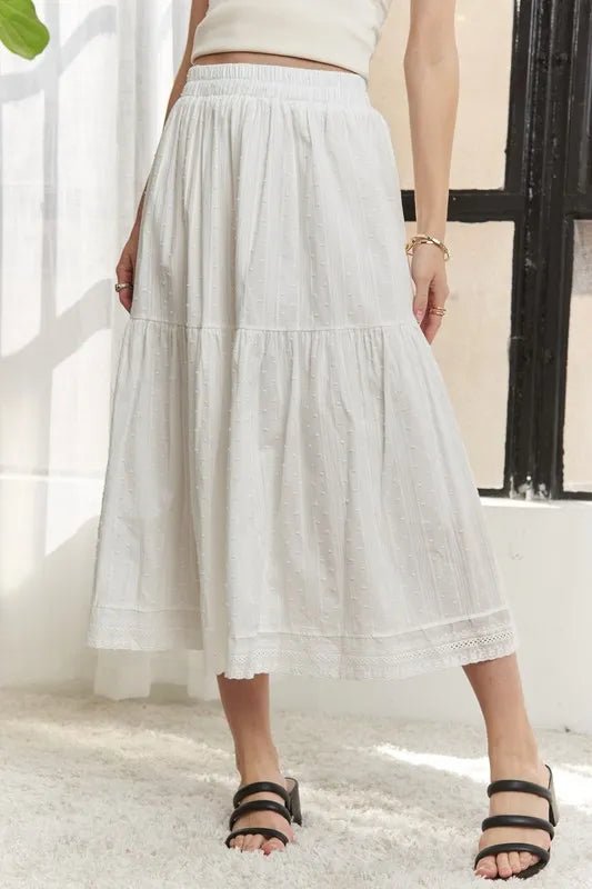 ADORA - Tiered Cotton Midi Skirt in Ivory