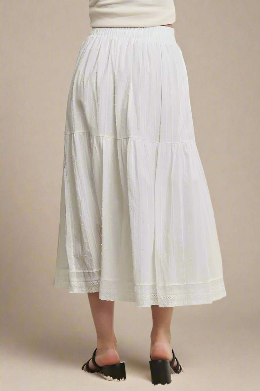 ADORA - Tiered Cotton Midi Skirt in Ivory