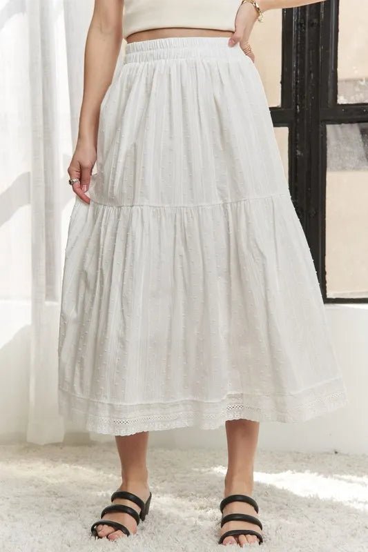 ADORA - Tiered Cotton Midi Skirt in Ivory