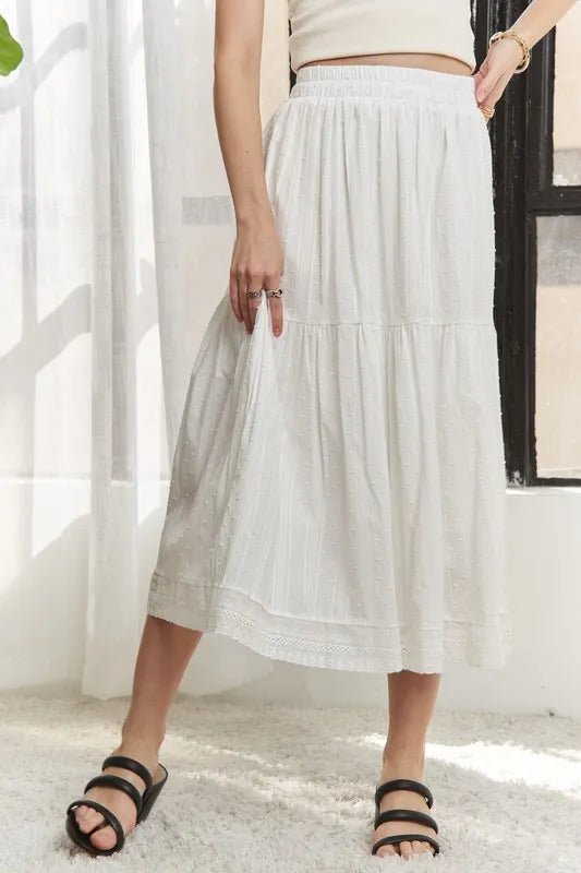 ADORA - Tiered Cotton Midi Skirt in Ivory