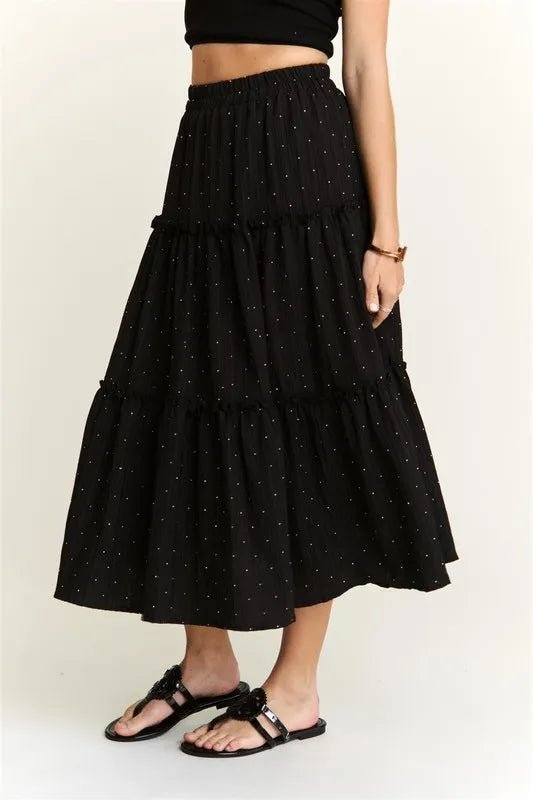 ADORA - Tiered Midi Skirt with Rhinestones in Black