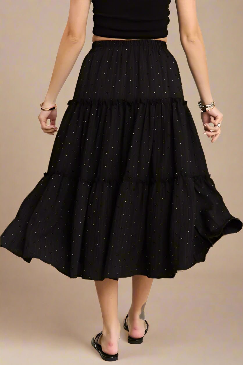 ADORA - Tiered Midi Skirt with Rhinestones in Black