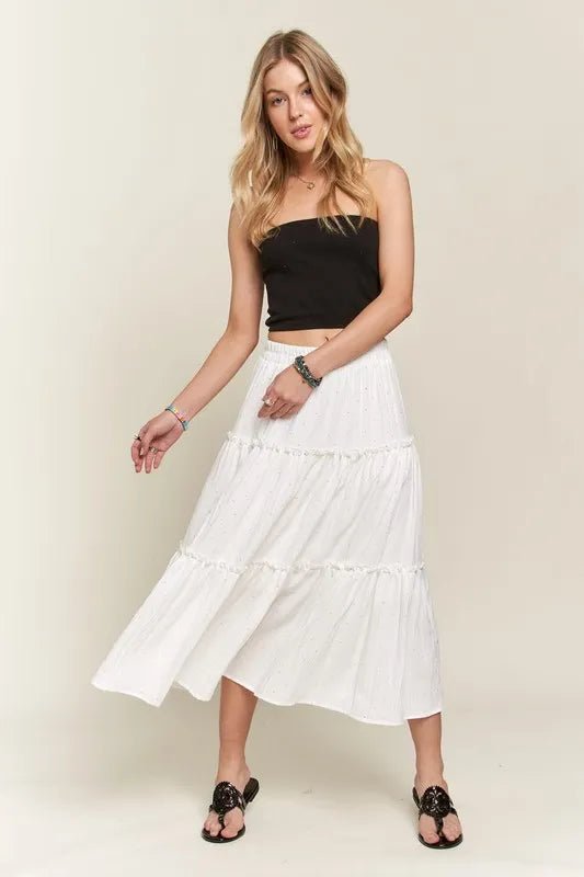 ADORA - Tiered Midi Skirt with Rhinestones in White