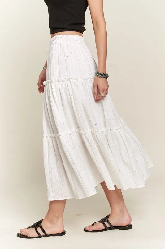 ADORA - Tiered Midi Skirt with Rhinestones in White