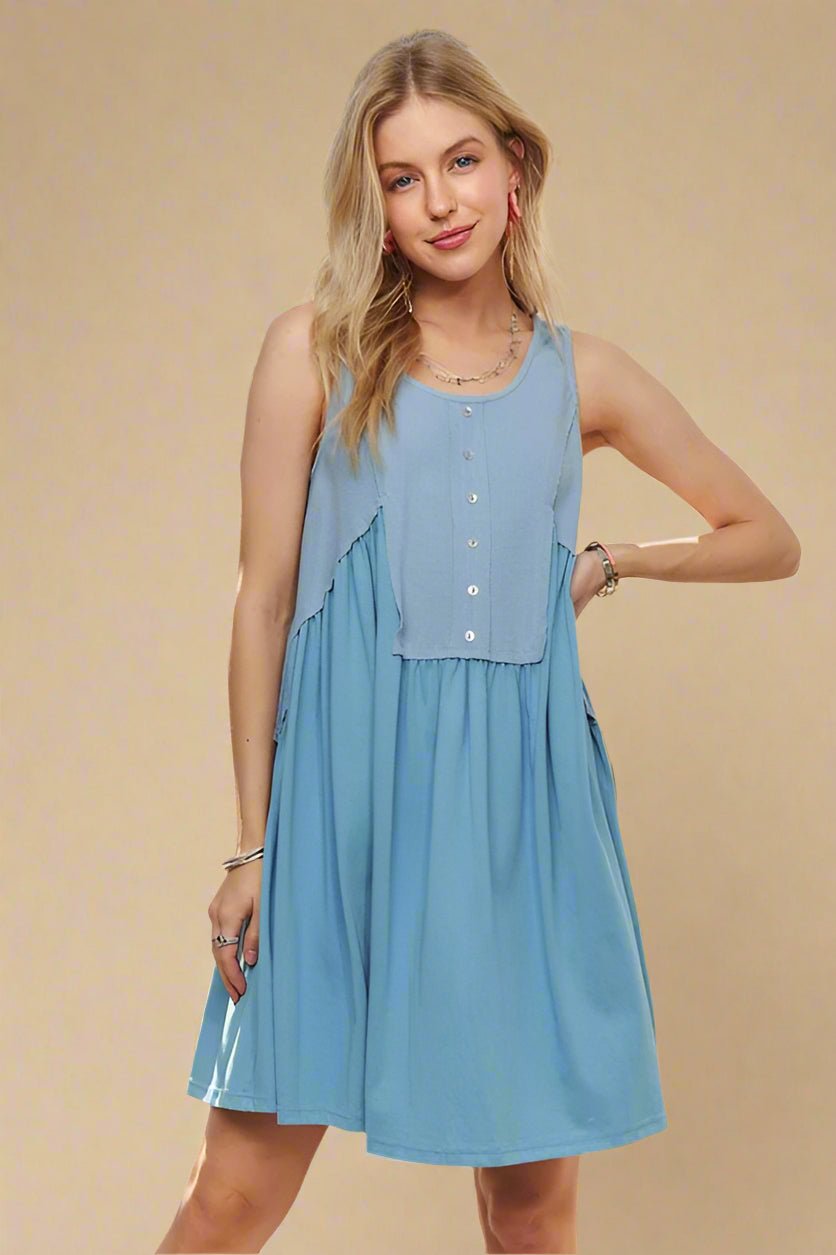 ADORA - Vintage Denim Blue Sleeveless Mini Dress
