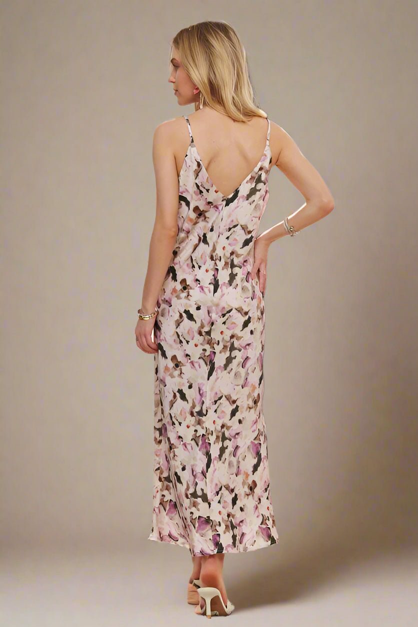 ADORA - Watercolor Print Midi Cami Dress in Moonlit Mauve