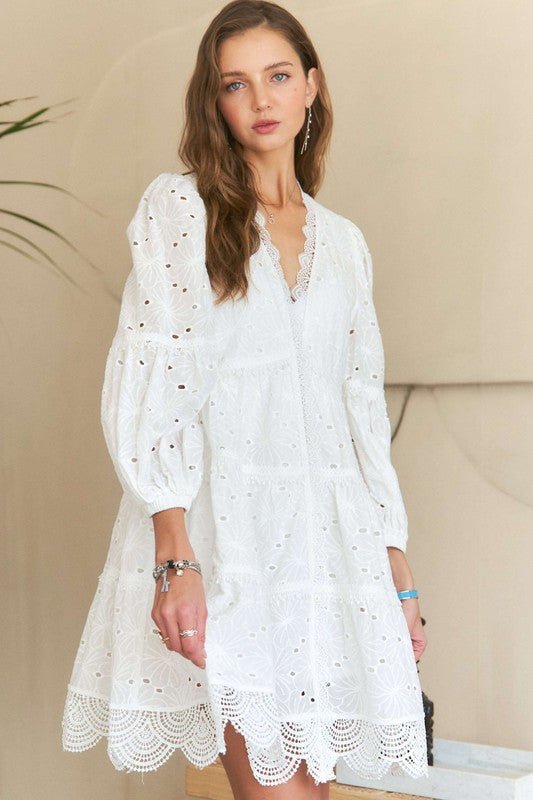 ADORA - White Lace Detail Mini Babydoll Dress