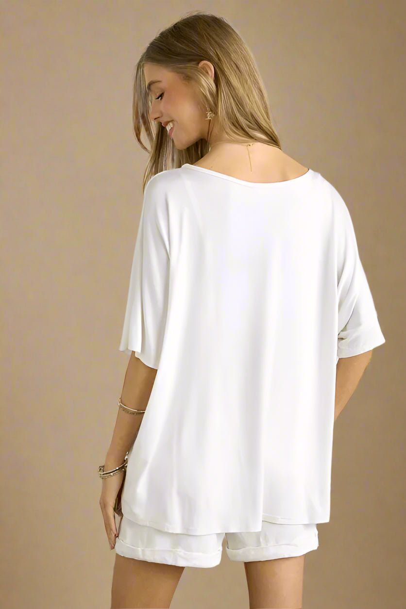 ADORA - White Sequin Flag Pocket Tie - Hem Top