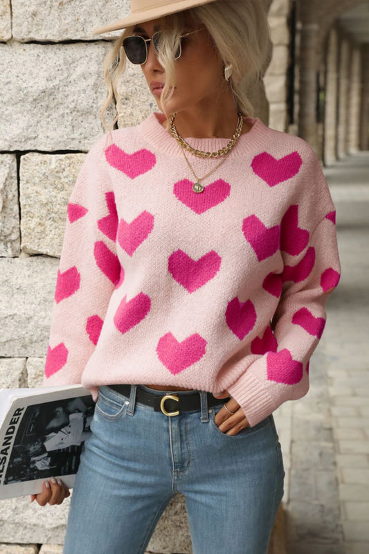 Heart Pattern Long Sleeve Sweater