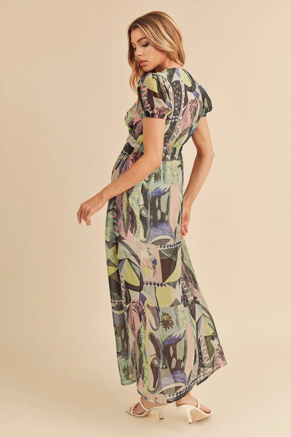 AEMI+CO - Abstract Sage Multi Lace Trim Maxi Dress